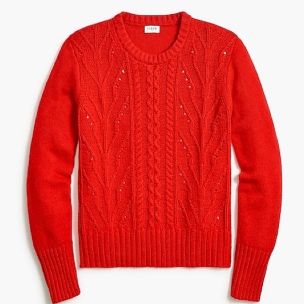 J. Crew Red Cable Knit Lambs Wool Blend Sweater
